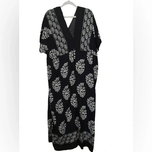 Kaftan Dress V Neck Swimsuit Cover Up Caftan Loungewear Beach Coverup Leaf Print - Picture 2 of 3